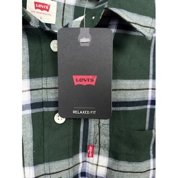 Levi's Relaxed Fit Harriet Plaid Flannel Shirt Green Large New With Tags - Picture 5 of 9